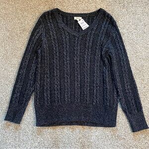 Style & Co. Metallic Thread V-neck Sweater, XL, Black & Silver